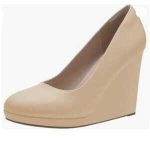 miss left Women Classic Rounded Closed Toe High Heel Pumps ,Wedges Heeled Nude